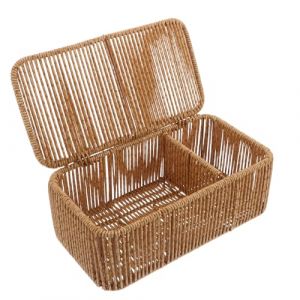 VILLFUL Panier de Rangement Japonerie en Rotin Tress&eacute; avec Couvercle Bo&icirc;te de Rangement Rectangulaire Petite Taille Bo&icirc;te Anti-Poussi&egrave;re pour Cosm&eacute;tiques et Bureau Panier Empilable (WANHALA, neuf)