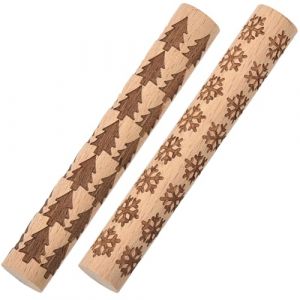 CREATCABIN 2 Rouleau &agrave; Texture d'argile Kit Rouleaux &agrave; Motifs Modelage d'argile Motif Flocon Neige Pin Rouleaux &agrave; P&acirc;tisserie Textur&eacute;s pour Modelage C&eacute;ramique Poterie Peinture Artisanat Fait 10x1.5cm (CREATCABIN FR, neuf)