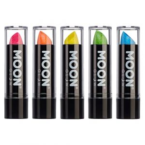 Moon Glow Neon UV Glitter Rouge &agrave; L&egrave;vres - Rouge &agrave; L&egrave;vres Color&eacute; N&eacute;on Brillant - Brille Sous Les Rayons UV, Vert, 5 Pi&egrave;ces (Pack de 1) (NeonBeauty, neuf)
