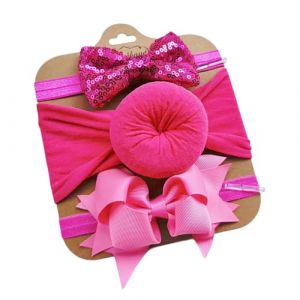 Lot de 3 bandeaux en nylon pour b&eacute;b&eacute; fille - &Eacute;lastique et doux - Bandeau pour nouveau-n&eacute; - Pour b&eacute;b&eacute; fille - Turban - Bijou de t&ecirc;te pour b&eacute;b&eacute; - Rouge rose (Wambere, neuf)
