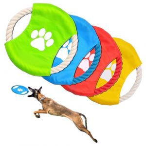 ESYFOR Frisbee pour Cani, 4 Pièces Frisbees pour Chien Coton Naturel de Couleur Vive Jouet Chien Frisbee pour Terre et l'eau,l'entraînement des Chiens,Lancer,Attraper et Jouer (ESYFOR, neuf)