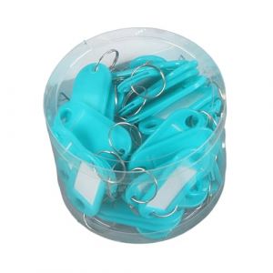 Lot de 50 porte-clés en plastique avec anneau en métal - Papier à lettre - Durable - Porte-cartes - Étiquette portable - Identifiant transparent pour bleu ciel (kilnbright, neuf)