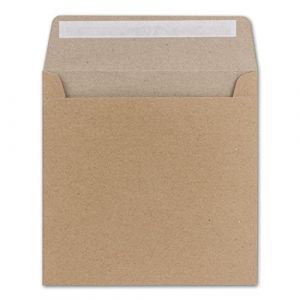 Lot de 25 enveloppes carr&eacute;es en papier kraft (marron muscade) - 15,5 x 15,5 cm - 100 g/m&sup2; - Fermeture adh&eacute;sive - Enveloppes stables sans fen&ecirc;tre - De votre agent Gl&uuml;xx (Gl&uuml;xx-Agent GmbH, neuf)
