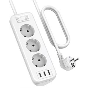 SUDEERY Multiprise 3 Prises avec 3 Ports USB, multiprise d'angle Multifonction avec Interrupteur, multiprise avec Protection Contre Les surcharges avec rallonge de 1,8 m pour Cuisine, Blanc (SUDEERY, neuf)