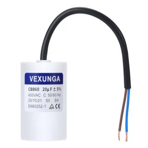 VEXUNGA CBB60 AC Condensateur 20uF 450V Condensateurs de Démarrage Moteur Volet Roulant 20 MFD 450VAC SH 45x70MM 50/60Hz Avec Fil pour Pompe Piscine (VEXUNGA-FR, neuf)