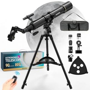 T&eacute;lescope Astronomique Adulte 90mm, NACATIN T&eacute;lescope R&eacute;fracteur 800mm avec Tr&eacute;pied Fer, Adaptateur Smartphone et Sac &agrave; Dos, Grossissement 32X-240X pour Observation Lune et Plan&egrave;tes (Noir) (NACATINDirect, neuf)