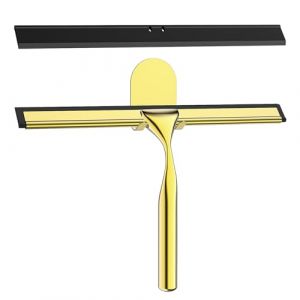 Radikor Raclette Douche en Acier INOX, 25.5cm Raclette de Douche avec Crochet, Rempla&ccedil;able Silicone Raclette Salle de Bain Douche pour Vitre, Miroir, Carrelage, Cuisine - Or (Flower LV, neuf)