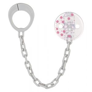 babynova Cha&icirc;ne de Sucette avec Clip et Anneau Adaptateur &ndash; Attache-Sucette pour B&eacute;b&eacute; &ndash; Compatible avec Toutes les Sucettes &ndash; Essentiel pour Nouveau-n&eacute; &ndash; Sans BPA - Pois roses (ARILEX Kundenservice, neuf)
