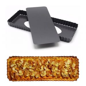 Moulle a Tarte Rectangulaire, Moule à Tarte en Acier Au Carbone, Moules à Tartelettes, avec Base Amovible, Antiadhésif Quiche Pan Rectangulaire, pour Gâteaux Biscuits, 14 Pouces, 36.5 * 14.5 * 3cm (Yuechii, neuf)