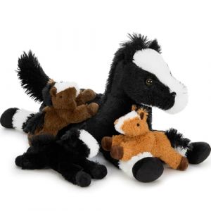 MorisMos XXL Grand Cheval en Peluche, 50cm Noir Maman avec 3 Kawaii Bébés, Réalistes Animaux en Peluche Géants Douce Cheval Cadeau pour Enfants Anniversaire Noël (FUIYWIKE, neuf)