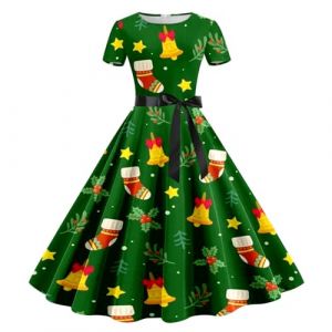 Robe Noël Femme Grande Taille Robe Pin Up Grande Taille Noel Fantaisie Rudolph Robe Mère Noël Vintage Robe rétro Audrey Hepburn Soirée Cocktail au Genou année 50 60 Robes Déguisement Adulte Noel (BAULMD（90% Big Promotion Without Discount Code ）, neuf)