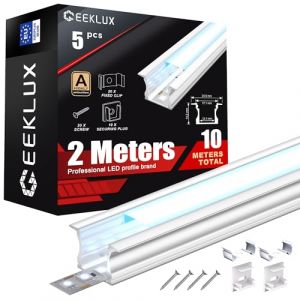 2m&times;5 Profil&eacute; Aluminium LED Rail avec Diffuseur Goulotte Profile Alu pour Ruban cache LED Profil en U Installation Facile Support bande baguette Couvercle Blanc Embouts Clips Montage encastrable placo (YADIANNA LIGHTING, neuf)