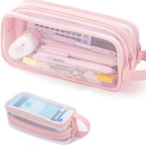Vikmyer Trousse en Maille, Trousse &agrave; Crayons Transparente &agrave; 2 Compartiments pour l'&eacute;cole, Le Bureau, Filles et gar&ccedil;ons (Rose) (Mnkyer, neuf)