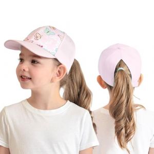 HERUAI Casquette de Baseball pour Enfant de 3 &agrave; 8 Ans - avec Queue de Cheval - pour Fille et gar&ccedil;on - R&eacute;glable - Protection UV - Casquette d'&eacute;t&eacute; - Chapeau de Soleil (Menni, neuf)