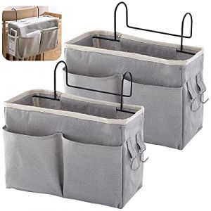 Forreen Panier de Lit Chevet Suspendu,2 Pi&egrave;ces Organisateur de Chevet Poche de Chevet Panier de Rangement &agrave; Suspendre pour Chevet avec M&eacute;tal Crochets pour T&eacute;l&eacute;commande T&eacute;l&eacute;phone Bouteille Eau (Gris) (Forreen, neuf)