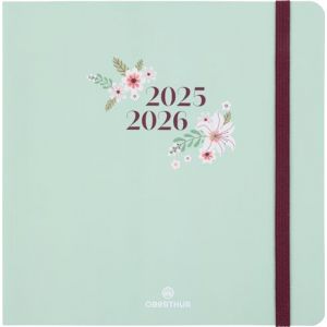 OBERTHUR - 1 Agenda à Elastique Semainier Carré 16 - Couverture TIVOLI Vert Pastel - Septembre 2025 à Septembre 2026 - Dimension 16 x 16 cm - Bilingue (Papeterie Libellus, neuf)