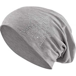 Balinco Jersey Coton élastique Long Slouch Beanie Unisexe Hommes Femmes avec Strass Pierres étoile Casquette Heather en 35 Couleurs différentes (2) (Heather Grey) (Balinco, neuf)