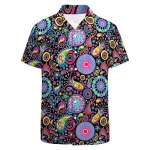 LARSD Chemise vintage à boutons pour homme des années 70 - Motif cachemire floral - Style hippie - Style disco des années 60, Cachemire des années 70, Taille XL (shanghuimaoyi123, neuf)