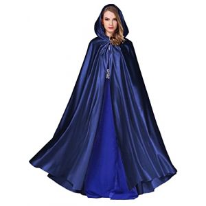 BEAUTELICATE Cape &agrave; Capuche Longue pour Femme Mari&eacute;e Mariage Poncho en Satin De Automne Hiver Manteau M&eacute;di&eacute;val Unisexe D&eacute;guisement De Halloween No&euml;l Carnaval(Taille Unique, Bleu Fonc&eacute;) (BEAUTELICATE-FR, neuf)