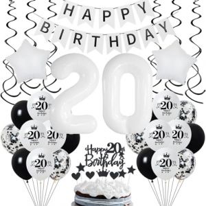 Décoration Anniversaire 20 Ans Blanc et Noir - Ballon et Déco pour Femme et Homme - Fête (Crazy-M, neuf)