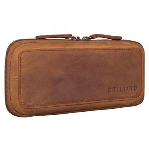 STILORD 'Scotty' &Eacute;tui en Cuir Vintage avec Fermeture &eacute;clair Etui &agrave; Crayons Porte-Crayons pour Hommes Trousse Scolaire Cuir Trousse de Maquillage Pochette, Couleur:Tan - Marron - Scuro (STILORD Cuir, neuf)