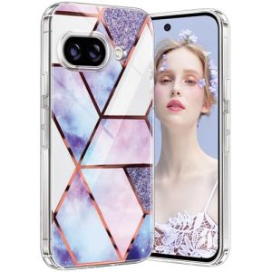 Coque pour Google Pixel 9A Marbre Silicone Paillette Antichoc Housse Anti-Rayures Protection 9A Bumper Case Ultra Fine Souple Anti-Choc &Eacute;tui pour Google Pixel 9A 5G Coque Mince (Violet) (Qissy-FR, neuf)