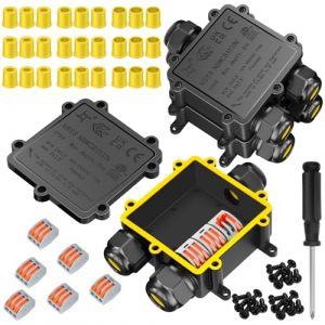 3 Pi&egrave;ces Bo&icirc;te de Jonction &Eacute;tanche IP68, Bo&icirc;tier &Eacute;tanche de Jonction, Raccord &Eacute;lectrique 3 Voies pour C&acirc;bles de &Oslash;4-14mm, Connecteurs &Eacute;tanches de C&acirc;bles, Id&eacute;al pour C&acirc;bles Ext&eacute;rieurs, Noir (DERUNRUN, neuf)