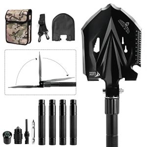 Zune Lotoo Pelle Pliante Compacte, 18 en 1 Pelle de Camping Multifonctionnelle en Acier au Carbone, Pelle Camping Pliante avec 3 Angles Réglables pour Camping, Hors Route, Randonnée, Jardin, Pêche (ZuneLotoo FR, neuf)