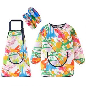 Jicyor Tablier Peinture Enfant, 2 Pièces Imperméables Blouse Peinture Enfant Tablier De peinture Réglable Tablier réutilisable avec poches Convient Aux Enfants De 6 à 10 ans (Jicyor, neuf)