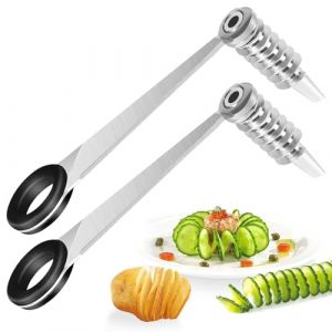 Galenecx 2 Pi&egrave;ces Coupe-spirale de Pommes de Terre, Coupe-Pommes de Terre en Spirale en Acier Inoxydable, Coupe-l&eacute;gumes Portable pour Concombres, Pommes, Carottes, Etc (binj, neuf)