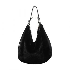 Sac &agrave; Main Femme en Fausse Fourrure, Sac Besace &agrave; Bandouli&egrave;re en Fourrure pour Femme, Sac Fourre-Tout d'hiver Chaud et Moelleux, Sac &agrave; Main &eacute;l&eacute;gant pour Fille (Black) (YONGL-SP, neuf)