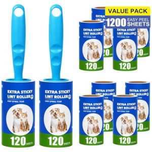 Omtofo 1200 Feuilles Rouleau Poils Animaux 10 Rouleaux avec 2 Poign&eacute;es, Extra Collant Rouleau Adhesif Vetement, Lint Roller pour V&ecirc;Tements, Cheveux, Canap&eacute;, Lit, Poils de Chat et Chien - 120/Rouleau (BERSANI GIU S.R.L., neuf)