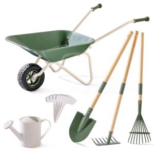ROBUD Kit de jardin pour enfants avec brouette, jouet de jardin avec arrosoir, jouet &eacute;ducatif pour ext&eacute;rieur, ferme, cadeau pour gar&ccedil;ons et filles &agrave; partir de 3 ans (vert) (Child's Growth Companion, neuf)