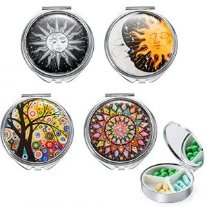 4 pcs pilulier rond m&eacute;tal femme,mini pilulier petit voyage petit distributeur de pilules pour porte-monnaie 3 compartiments pilulier avec miroir pour vitamines m&eacute;decine tablette organizer case (Yishamei, neuf)
