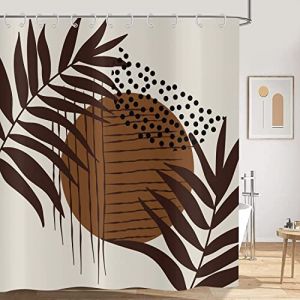Hnmdmyi Rideau de Douche Boho 180x200, Rideau de Douche Abstrait Marron Feuilles Mid Century Moderne Minimaliste G&eacute;om&eacute;trique Esth&eacute;tique Art Beige Rideau de Baignoire Imperm&eacute;able Tissu Rideau de Bain (Hnmdmyi, neuf)