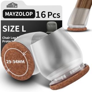 MAYZOLOP 16 Pièces Protege Pied de Chaise en Silicone, 1.25in Transparent Tampon Chaise pour Pieds inclinés, Bouchons de Pieds de Chaises avec Tampons en Feutre,Pas de Rayures, Pas de Bruit (MAYZOLOP-FR, neuf)