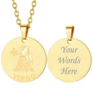 Custom4U Collier Personnalisé Prénom Médaille Signe Astrologique Vierge Or Pendentif Zodiaque (Custom4U Store, neuf)