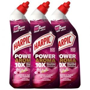 Harpic - 3 Gels WC Power Aroma - Nettoyant WC antibactérien jasmin & fleur de cerisier – 750 ml (Pennguin-FR-Home, neuf)