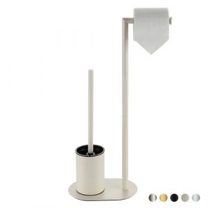 BVL Porte Papier Toilette avec Brosse WC Blanc, Porte Rouleau Papier Toilette Debout en Acier Inoxydable avec Brosse de Toilette, Base Ovale Set De Toilette WC (BVL BATH STORE, neuf)