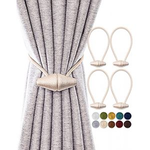 TECVINCI Embrasses de Rideau Magn&eacute;tiques avec Aimant Plus Grand de Mise &agrave; Niveau, Paquet de 4 Retenues de Draperie de 40 cm pour Rideau Int&eacute;rieur et Ext&eacute;rieur - Beige (DewStar, neuf)