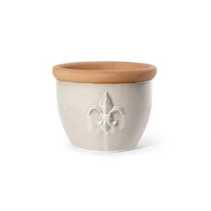 teramico Bac à Plantes - Pot de Fleurs - Rond, émaillé, bombé, en grès et résistant au Gel - pour décoration du Jardin (Gris-Blanc avec Lys, 25cm) (Teramico, neuf)