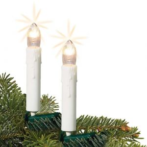 Hellum chaîne lumineuse bougies arbre de Noël, bougies chaîne lumineuse à l'intérieur avec clip, 10 lumières, allumé longueur 360cm, distance 40cm câble vert tige blanc 611014 (Hellum Direkt, neuf)