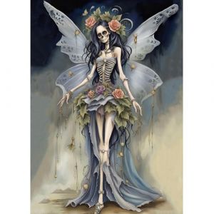 Lxmsja Squelette FéE Diamond Painting Adulte, 5D Diamond Painting CrâNe, Broderie Diamant Kit Complet, DIY Peinture Diamant Strass Point de Croix Cristal Painting pour Halloween Décoration 30x40cm (SENQAO EU, neuf)