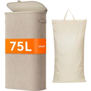 Lifewit Panier Linge Sale, Bac Linge avec Couvercle, Corbeille Linge avec Plastique Poign&eacute;es et Sac Linge, Laundry Basket pour Buanderie, Chambre, Salle de Bain, 75 L, Beige (Lifewit Home FR, neuf)