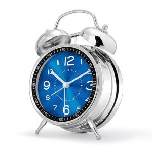 Lafocuse Reveil Bruyant pour Dormeurs Lourds, Double Cloche Fort, avec Lumière de Nuit, Grand Réveil Matin Métal, Horloge de Table Analogique Silencieux pour Chambre Bureau 16cm, Bleu (QuareBest, neuf)
