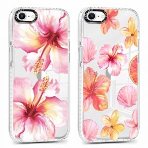 Saqmkil 2 Pièces Coque pour iPhone 7/8/SE 2022/SE 2020, Étui de Protection avec Aesthetic Design Fleur Hibiscus Motif, TPU Transparente Femme Fille Housse Etui Bumper Cover pour iPhone 8 4,7'', Rose (HEILALA VANILLA, neuf)