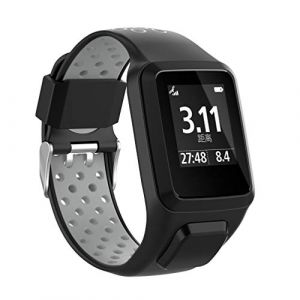 HappyTop Bracelet de rechange pour montre connectée TomTom Runner 2/3 Series, Spark 3, Golfer 2, Adventurer, bracelet de sport bicolore, en silicone (noir + gris) (LuckyBracelet, neuf)