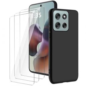 LYZXMY Coque pour Motorola Moto G56 5G(6.72") Noir Housse + 3 x Verre tremp&eacute; Protection &eacute;cran, Souple Silicone &Eacute;tui Protection Bumper TPU T&eacute;l&eacute;phone Case Cover (SLMY, neuf)