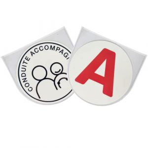 2 Pochettes Adh&eacute;sives + 2 Disques R&eacute;versibles A Jeune Conducteur - Conduite Accompagn&eacute;e | Fabriqu&eacute; en France | Etui Adh&eacute;sif Transparent Macaron Jeune Conducteur | Accessoire Voiture Rangement (BOUTIQUE ACI, neuf)