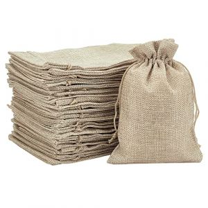 PH PandaHall 100Pcs 18x13cm Pochettes Sachets en Lin Chanvre avec Cordon de Serrage Sachets de Lavande Sac de Toile de Jute pour Dragees Lavande Cadeau, No&euml;l, Couleur Brun Jaune (PandaHall FR, neuf)